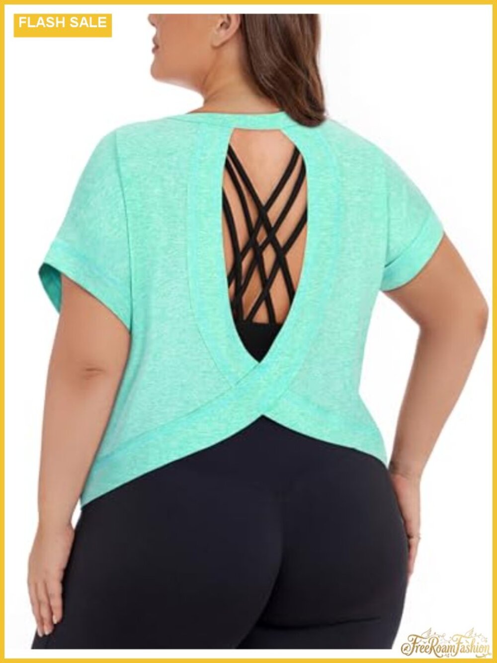 Plus Size Open Back Workout Tops Short Sleeve Athletic Yoga Tee 95% Polyester